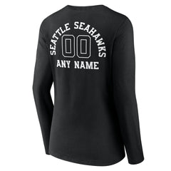 Seattle Seahawks Women's Personalized Name & Number Monochrome Long Sleeve V-Neck T-Shirt - Black cheap