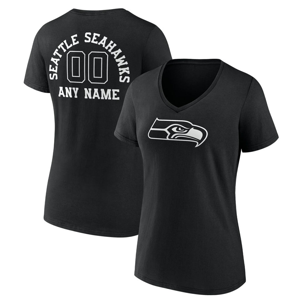 Seattle Seahawks Women's Personalized Name & Number Monochrome V-Neck T-Shirt - Black online