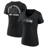 Seattle Seahawks Women's Personalized Name & Number Monochrome V-Neck T-Shirt - Black online