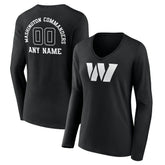 Washington Commanders Women's Personalized Name & Number Monochrome Long Sleeve V-Neck T-Shirt - Black on sale
