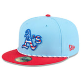 Athletics 2025 Fourth of July 59FIFTY Fitted Hat Light Blue/Red
