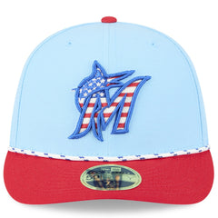 Miami Marlins 2025 Fourth of July Low Profile 59FIFTY Fitted Hat Light Blue/Red