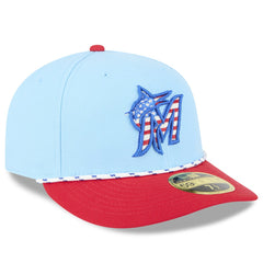 Miami Marlins 2025 Fourth of July Low Profile 59FIFTY Fitted Hat Light Blue/Red