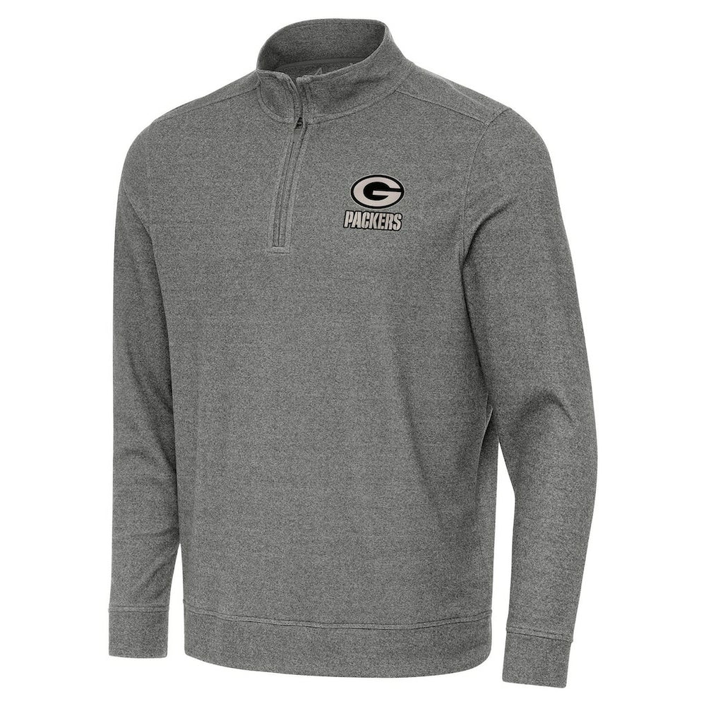 Green Bay Packers Antigua Subtle Quarter-Zip Top - Heather Black on sale
