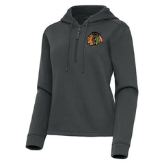 Chicago Blackhawks Antigua Women's Contemporary Quarter-Zip Hoodie - Pewter Hoodies
