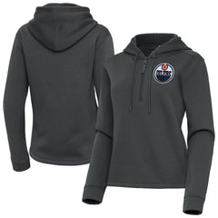 Edmonton Oilers Antigua Women's Contemporary Quarter-Zip Hoodie - Pewter Hoodies