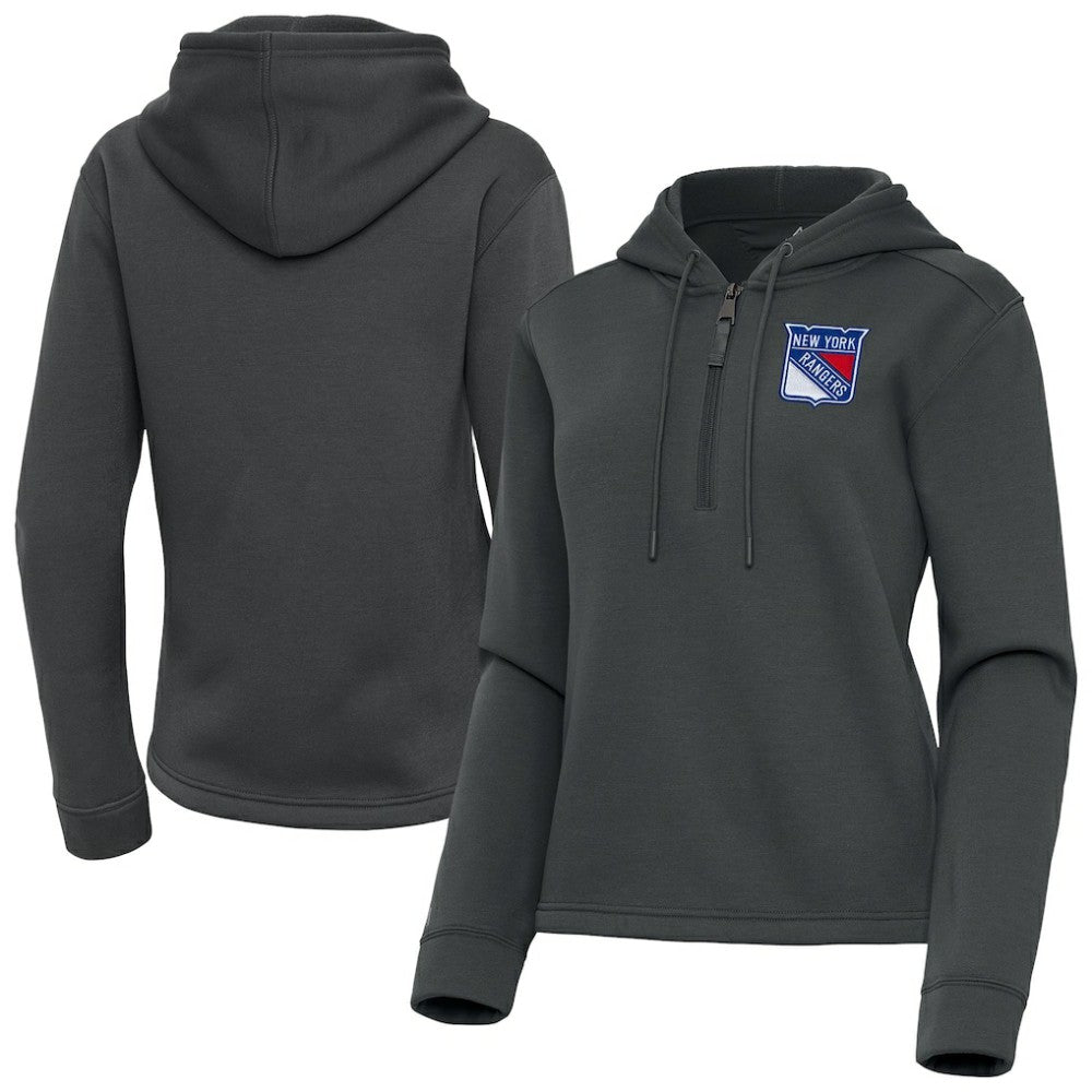 New York Rangers Antigua Women's Contemporary Quarter-Zip Hoodie - Pewter Hoodies