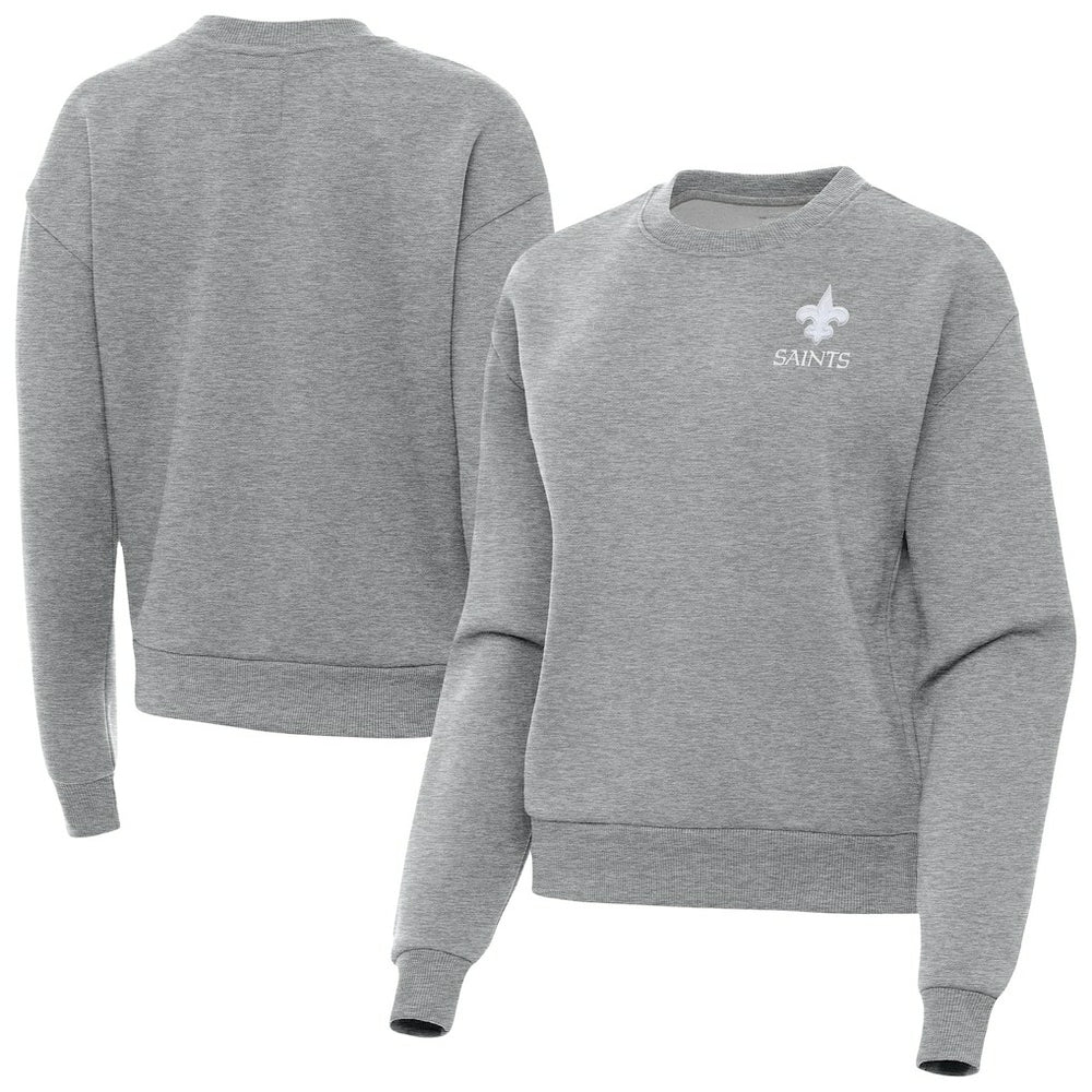New Orleans Saints Antigua Women's Victory Crew Pullover Sweatshirt - Heather Gray on sale