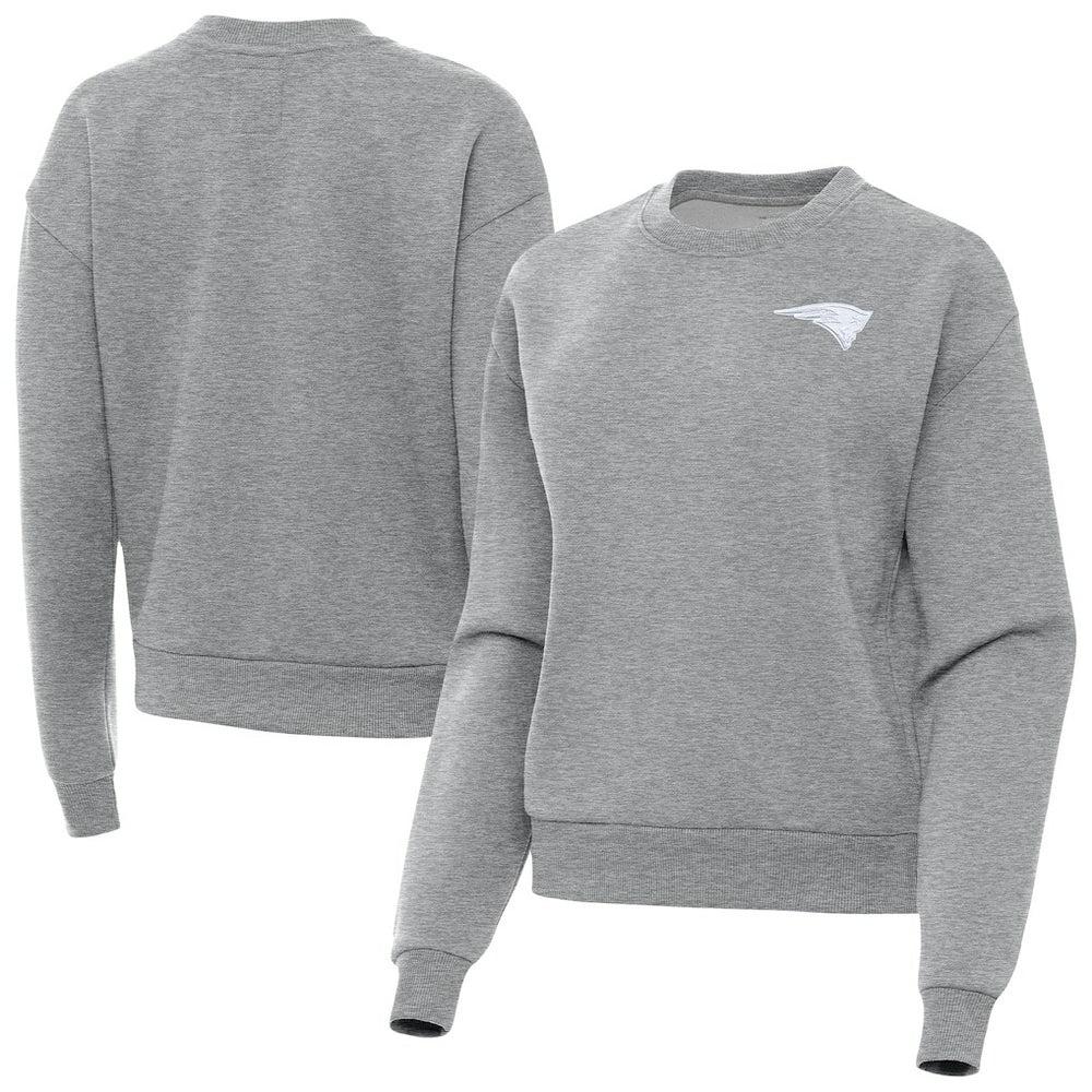 New England Patriots Antigua Women's Victory Crew Pullover Sweatshirt - Heather Gray discount