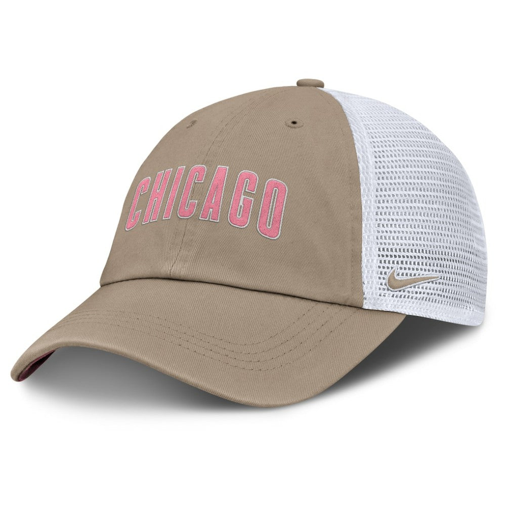 Chicago Cubs Unisex Mother's Day Club Trucker Adjustable Hat Khaki/White