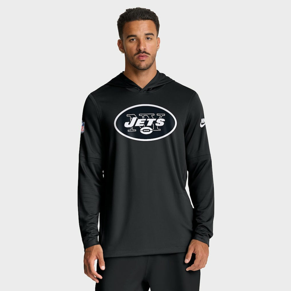 New York Jets Sideline Pass Accuracy Dri-FIT Long Sleeve Hoodie T-Shirt - Black cheap