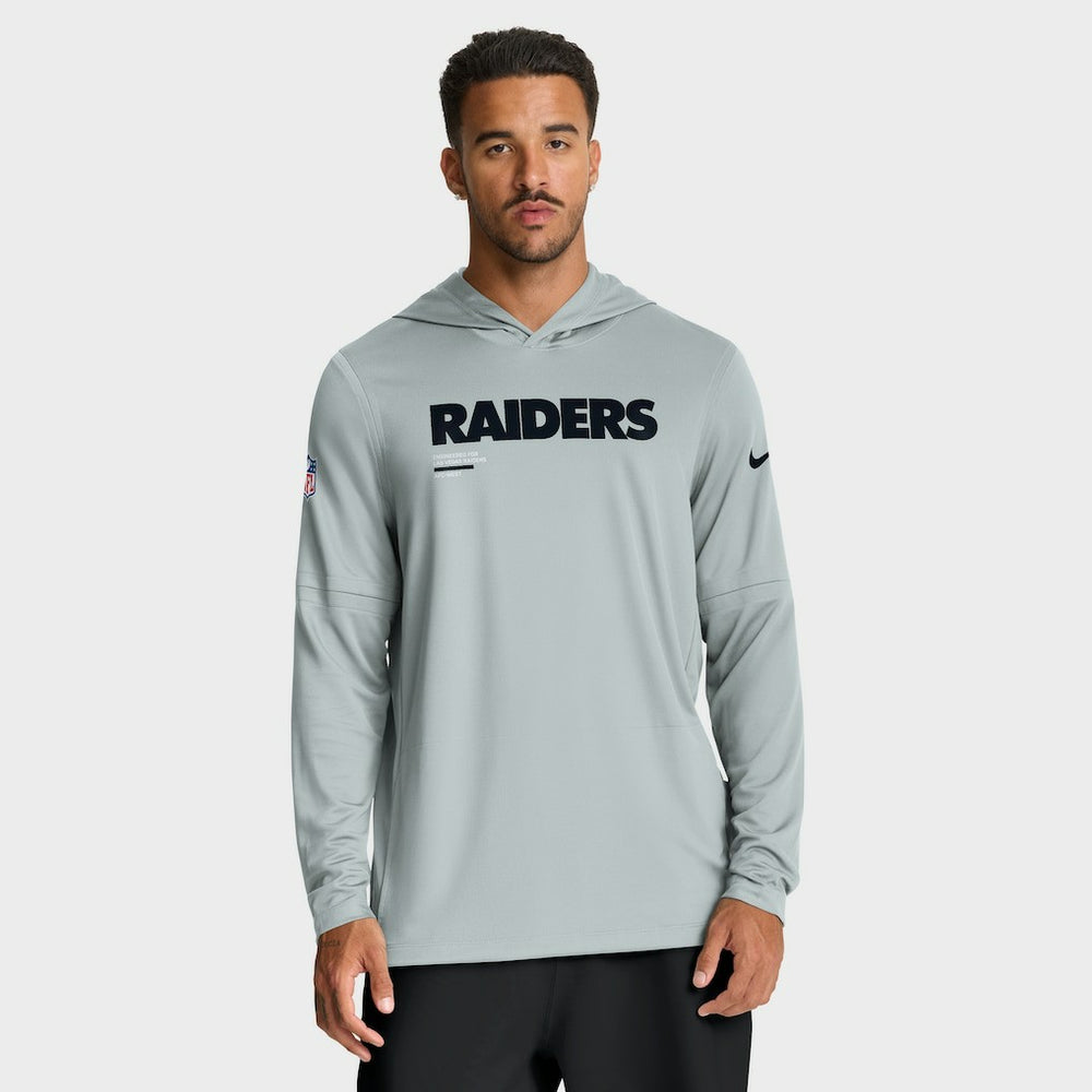 Las Vegas Raiders Sideline Pure Fury Performance Long Sleeve Hoodie T-Shirt - Silver for sale