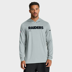 Las Vegas Raiders Sideline Pure Fury Performance Long Sleeve Hoodie T-Shirt - Silver for sale