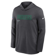 Green Bay Packers Sideline Pure Fury Performance Long Sleeve Hoodie T-Shirt - Anthracite for sale