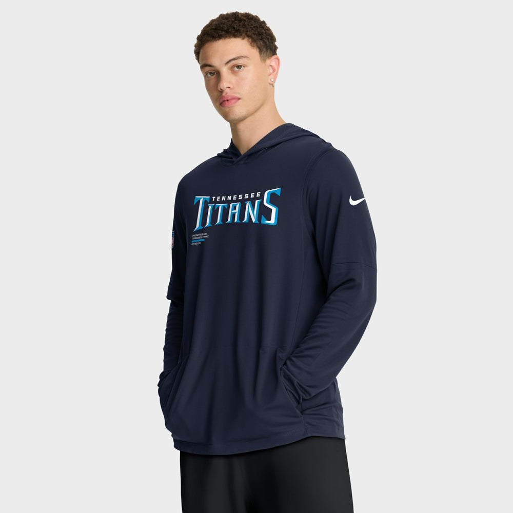 Tennessee Titans Sideline Pure Fury Performance Long Sleeve Hoodie T-Shirt - Navy sale