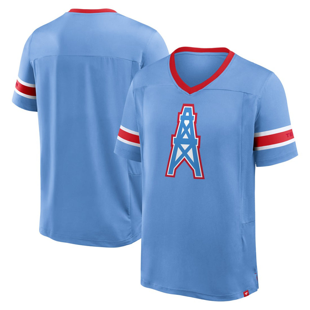 Tennessee Titans Oilers Throwback Hometown Premium Hashmark V-Neck T-Shirt - Light Blue sale