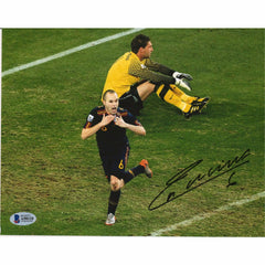 Andres Iniesta Spain National Team Autographed 8" x 10" Celebration Photograph
