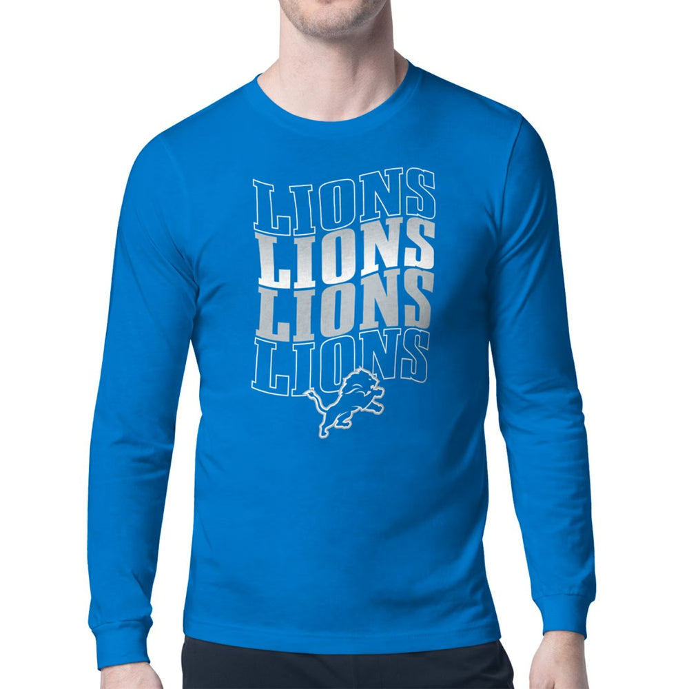 Detroit Lions Starter Four Team Name Retro Logo Long Sleeve T-Shirt - Blue discount