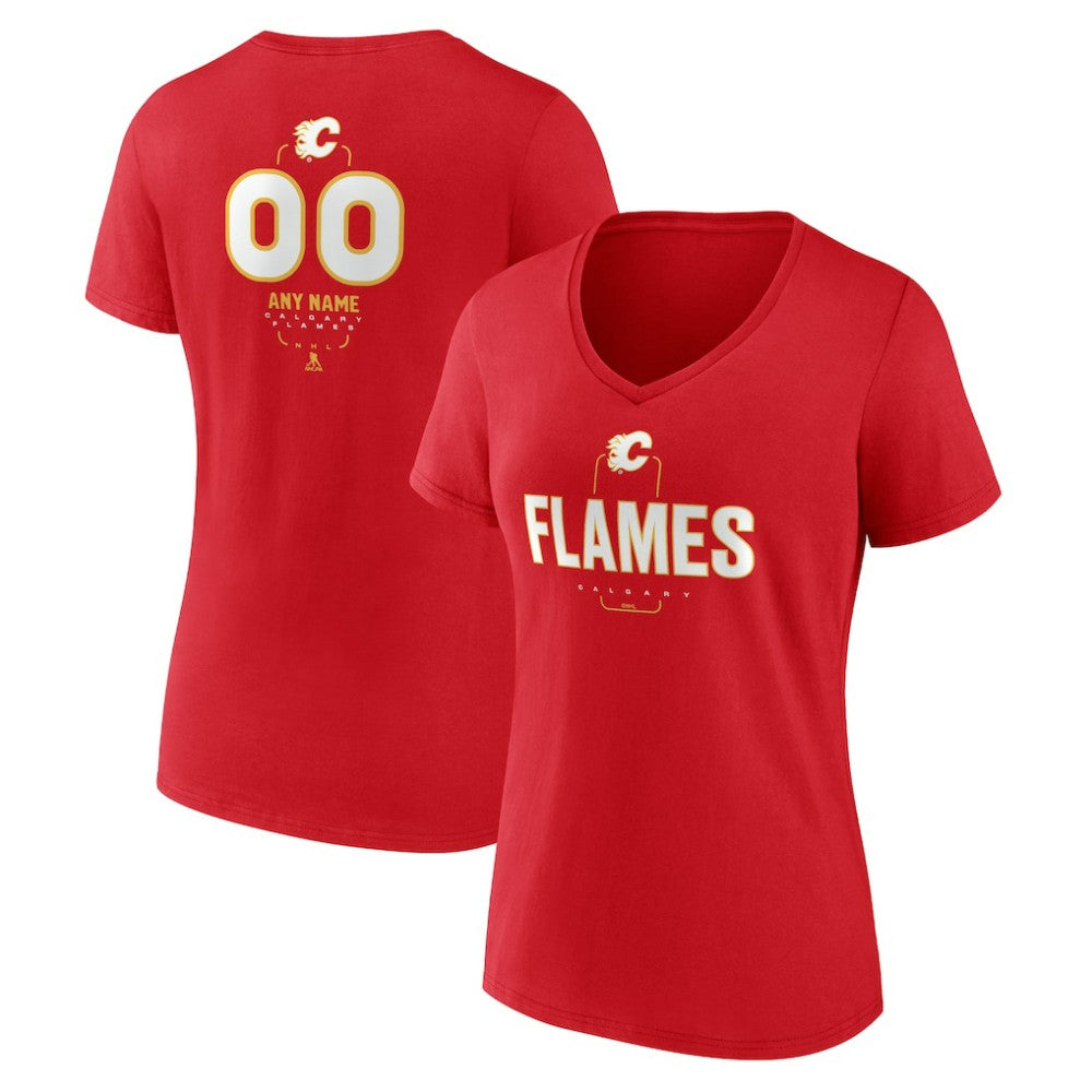 Calgary Flames Women's Personalized Name & Number Midfielder V-Neck T-Shirt - Red T-shirts