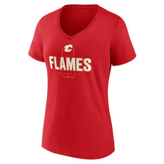 Calgary Flames Women's Personalized Name & Number Midfielder V-Neck T-Shirt - Red T-shirts