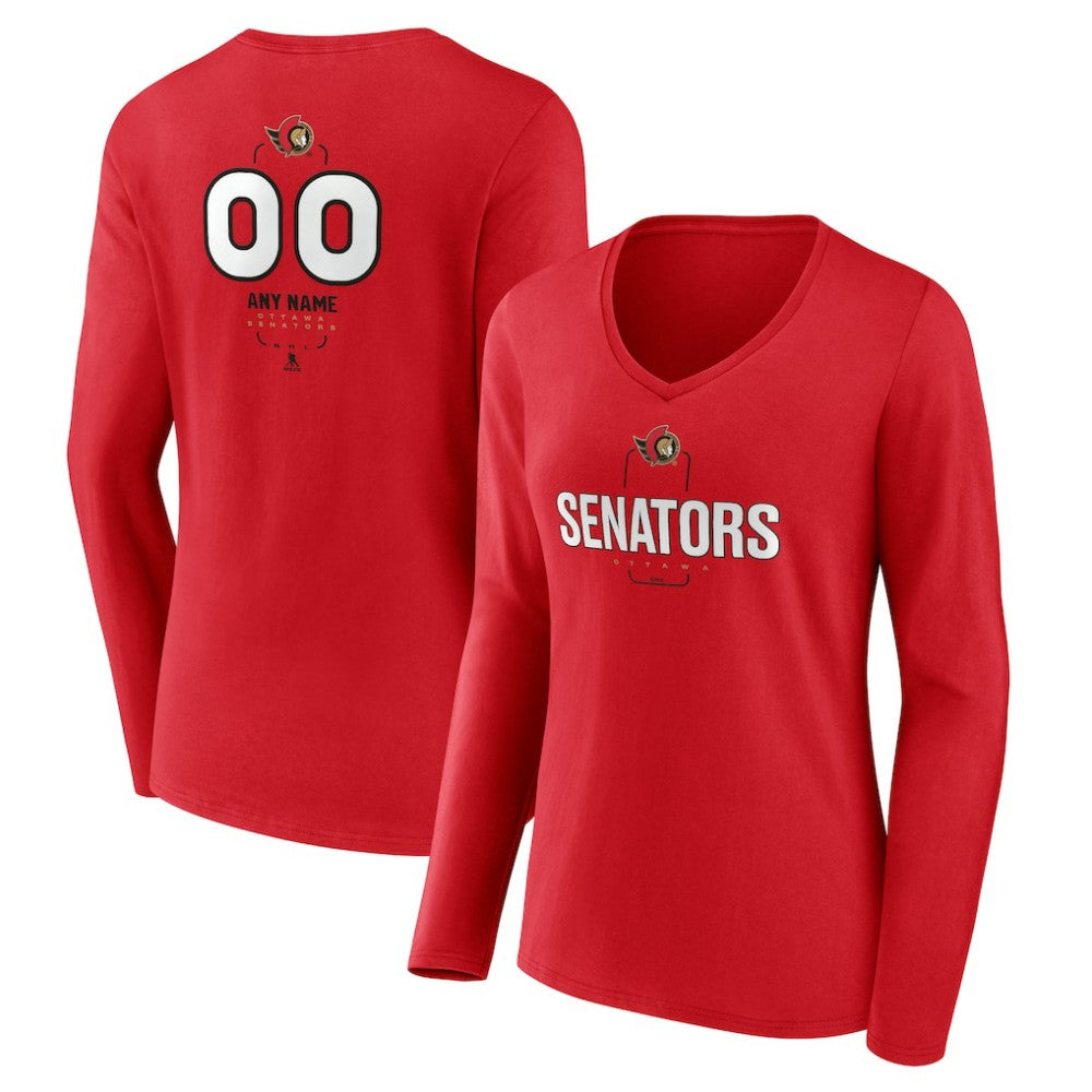 Ottawa Senators Women's Personalized Name & Number Midfielder Long Sleeve V-Neck T-Shirt - Red T-shirts