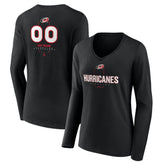 Carolina Hurricanes Women's Personalized Name & Number Midfielder Long Sleeve V-Neck T-Shirt - Black T-shirts