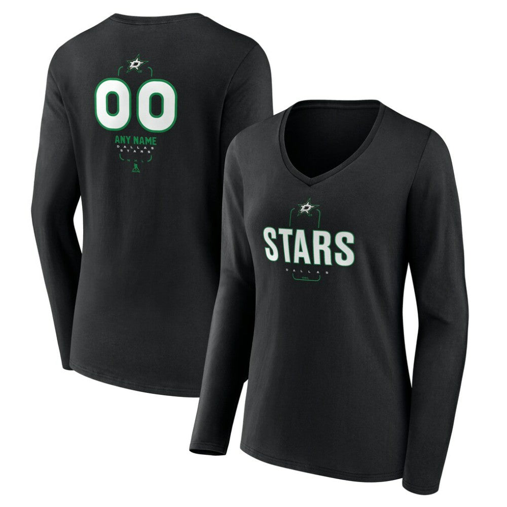 Dallas Stars Women's Personalized Name & Number Midfielder Long Sleeve V-Neck T-Shirt - Black T-shirts