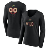 Minnesota Wild Women's Personalized Name & Number Midfielder Long Sleeve V-Neck T-Shirt - Black T-shirts