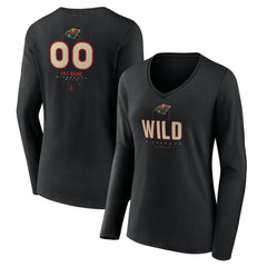 Minnesota Wild Women's Personalized Name & Number Midfielder Long Sleeve V-Neck T-Shirt - Black T-shirts