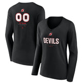 New Jersey Devils Women's Personalized Name & Number Midfielder Long Sleeve V-Neck T-Shirt - Black T-shirts