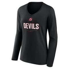 New Jersey Devils Women's Personalized Name & Number Midfielder Long Sleeve V-Neck T-Shirt - Black T-shirts