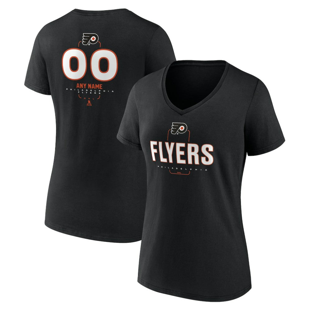 Philadelphia Flyers Women's Personalized Name & Number Midfielder V-Neck T-Shirt - Black T-shirts