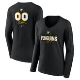 Pittsburgh Penguins Women's Personalized Name & Number Midfielder Long Sleeve V-Neck T-Shirt - Black T-shirts