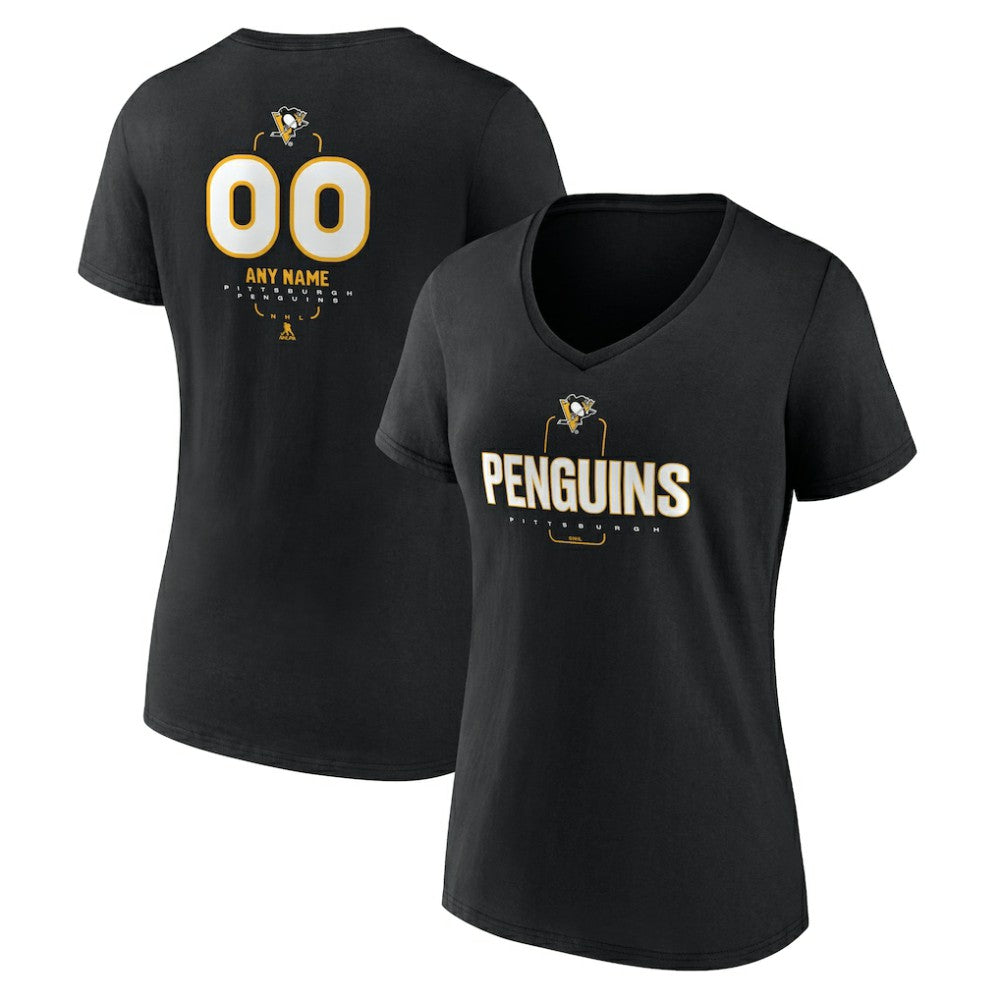 Pittsburgh Penguins Women's Personalized Name & Number Midfielder V-Neck T-Shirt - Black T-shirts