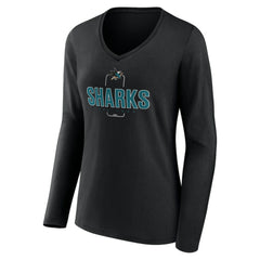San Jose Sharks Women's Personalized Name & Number Midfielder Long Sleeve V-Neck T-Shirt - Black T-shirts