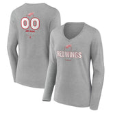 Detroit Red Wings Women's Personalized Name & Number Midfielder Long Sleeve V-Neck T-Shirt - Gray T-shirts