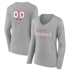 Detroit Red Wings Women's Personalized Name & Number Midfielder Long Sleeve V-Neck T-Shirt - Gray T-shirts