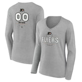 Philadelphia Flyers Women's Personalized Name & Number Midfielder Long Sleeve V-Neck T-Shirt - Gray T-shirts