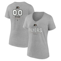 Philadelphia Flyers Women's Personalized Name & Number Midfielder V-Neck T-Shirt - Gray T-shirts