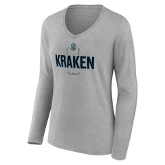 Seattle Kraken Women's Personalized Name & Number Midfielder Long Sleeve V-Neck T-Shirt - Gray T-shirts