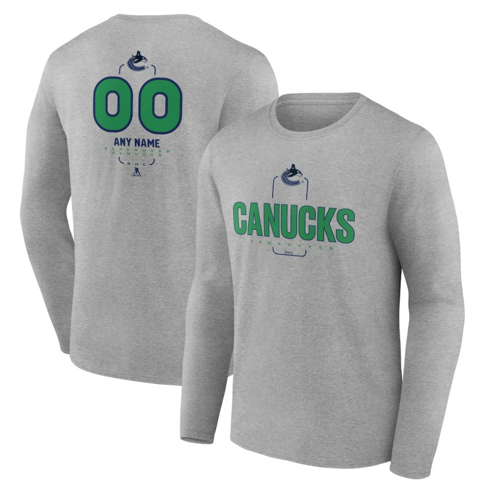 Vancouver Canucks Personalized Name & Number Midfielder Long Sleeve T-Shirt - Gray T-shirts