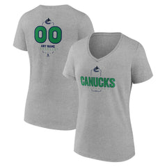 Vancouver Canucks Women's Personalized Name & Number Midfielder V-Neck T-Shirt - Gray T-shirts