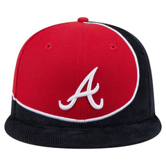 Atlanta Braves Retro Split Corduroy Snapback Hat Navy/Red