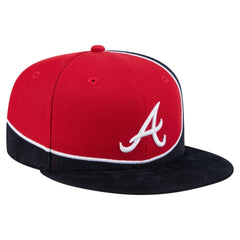 Atlanta Braves Retro Split Corduroy Snapback Hat Navy/Red