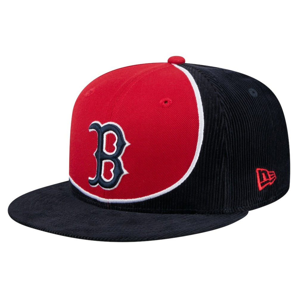 Boston Red Sox Retro Split Corduroy Snapback Hat Navy/Red