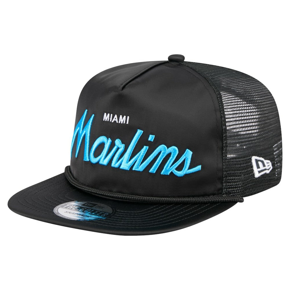 Miami Marlins Retro Satin Script Golfer Adjustable Hat Black