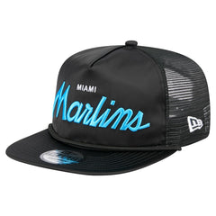 Miami Marlins Retro Satin Script Golfer Adjustable Hat Black
