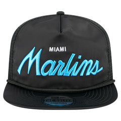 Miami Marlins Retro Satin Script Golfer Adjustable Hat Black