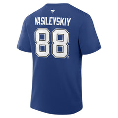 Andrei Vasilevskiy Tampa Bay Lightning Fanatics Authentic Stack Name & Number T-Shirt - Blue T-shirts