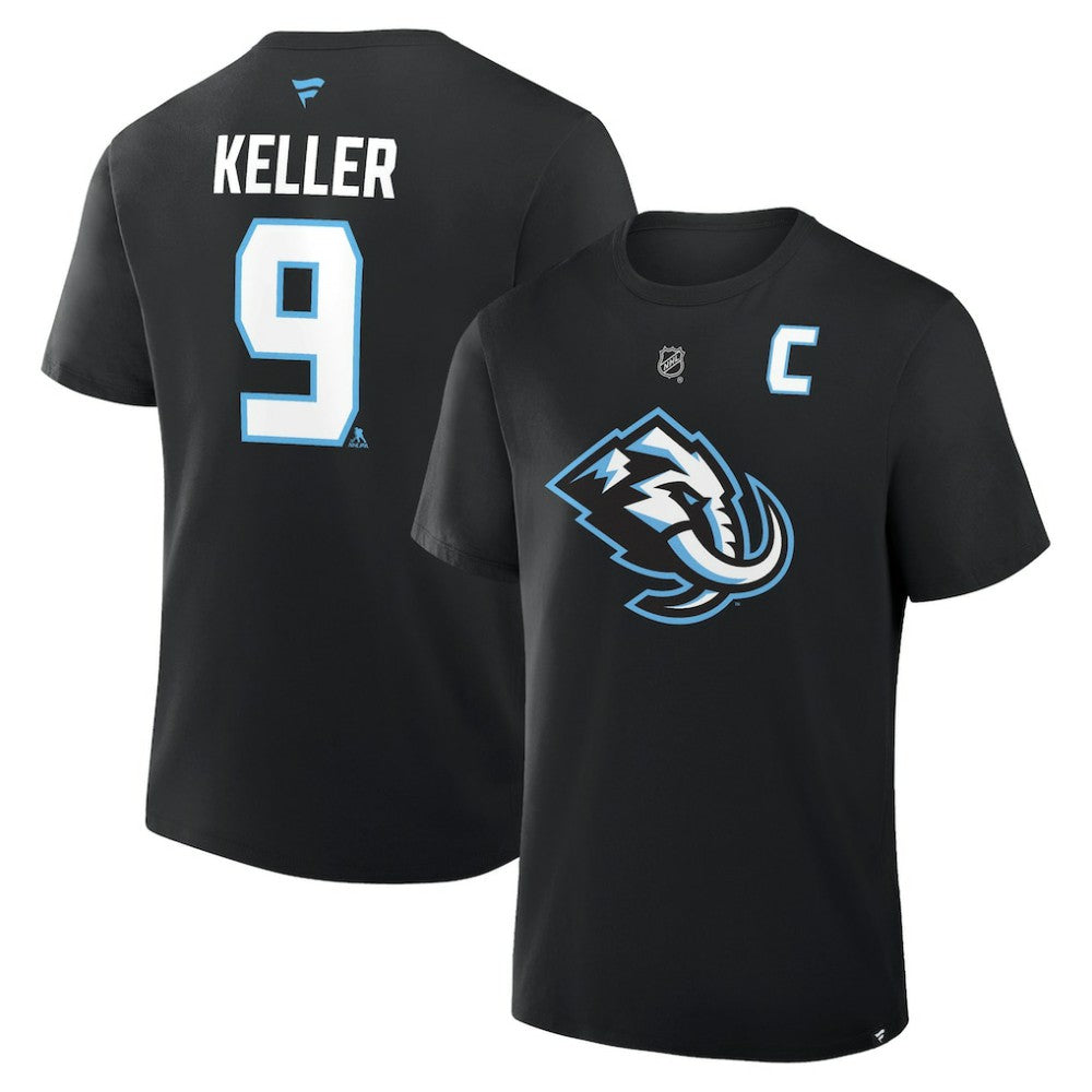 Clayton Keller Utah Mammoth Fanatics Authentic Stack Name & Number T-Shirt - Black T-shirts